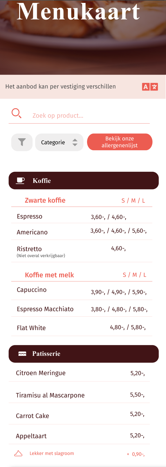 Nieuwe interactieve menupagina voor mobiel